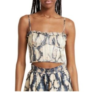ULLA JOHNSON Iris Corset Printed Silk Top in Fossil print. NWT size 0.